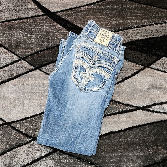 Rock Revival Other - ROCK REVIVAL JARROW EMBROIDERED FLEUR-DE-LIS  FAUX-FLAP BOOT-LEG DENIM JEAN